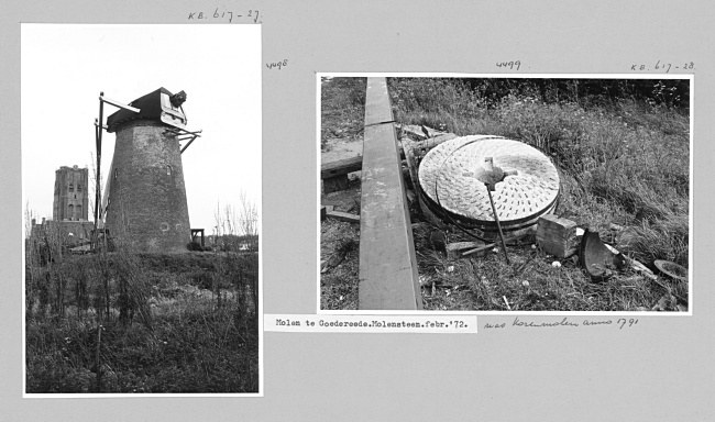 Korenmolen Windvang en molensteen in Goedereede, 1972