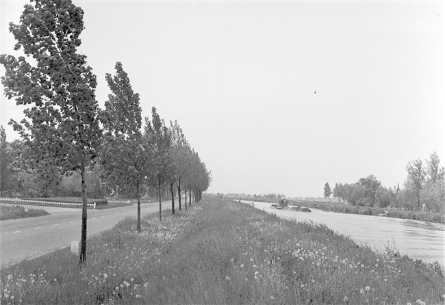 Oorspronkelijke titel 'Het Aarkanaal in de buurt van de Kruisweg; provinciale weg nr. 9 en nr. 1'. Waarschijnlijk is dit de kruising Oostkanaalweg met de Nieuwkoopseweg, voor de aanleg van de nieuwe Nieuwkoopseweg.