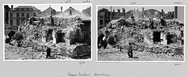 Slopers slopen een Duitse bunker in Den Haag, 1955