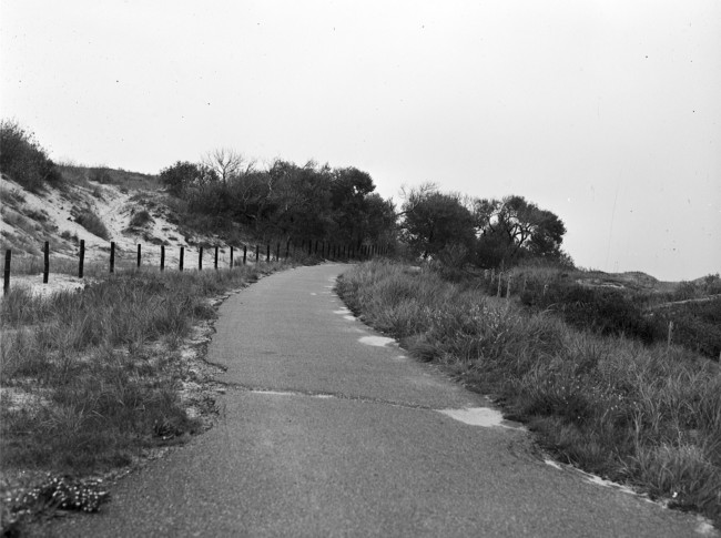 Fietspad door de duinen ten zuiden van de Wassenaarse Slag. Door het aanleggen van fietspaden ontsluit de provincie Zuid-Holland natuurgebieden voor recreatie.