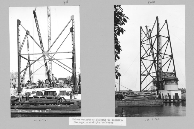 Montage van de onderbouw van de Hefbrug Boskoop, 1936