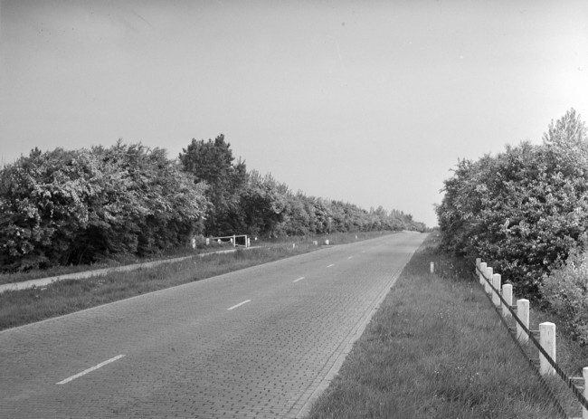 Kruisweg, provinciale weg nr. 6. Deze voormalige klinkerweg is de huidige N446, waarschijnlijk bij Woubrugge.