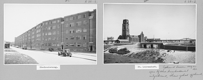 Stadhoudersweg en Laurenskerk in Rotterdam, 1947