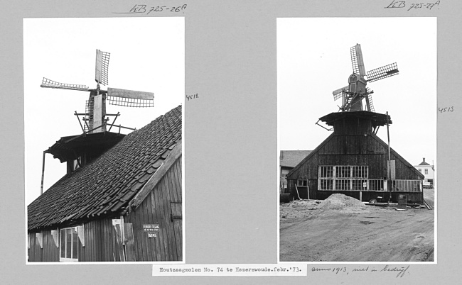 Zaagmolen no. 74/Dekkermolen in Hazerswoude-Dorp, 1973