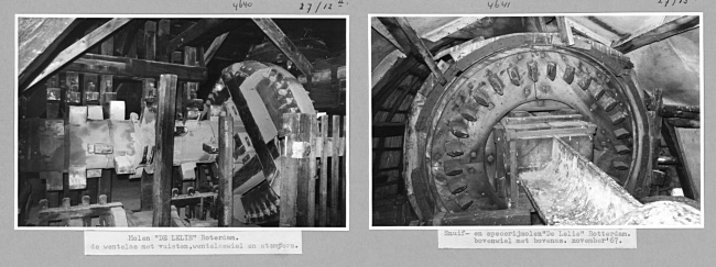 Wentelas en wentelaswiel van snuifmolen De Lelie, 1967