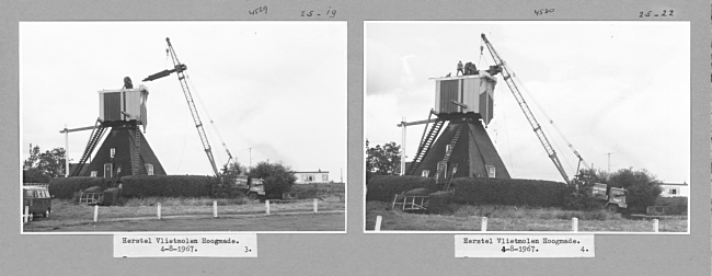 Restauratie van de wipmolen Vlietmolen in Hoogmade, 1967