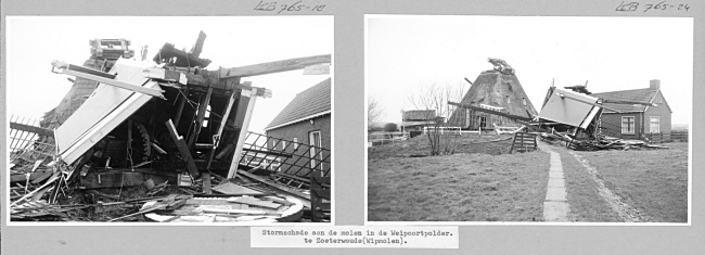 Stormschade aan Grote Molen in Zoeterwoude, 1973
