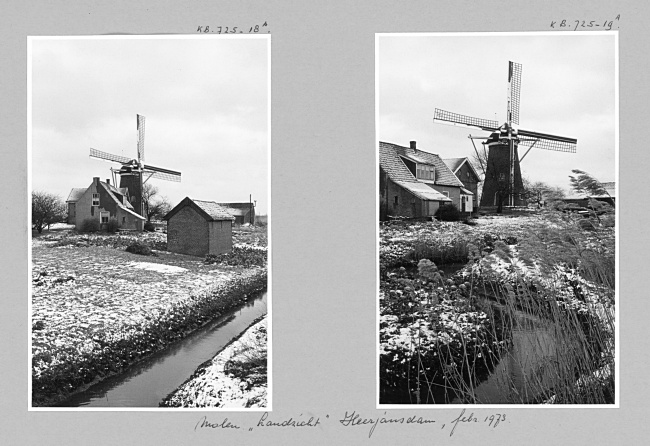 Korenmolen Landzicht aan de Molenweg in Heerjansdam, 1973